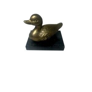 Vintage Duck Brass Paperweight Figurine With Granite Base Made In Taiwan